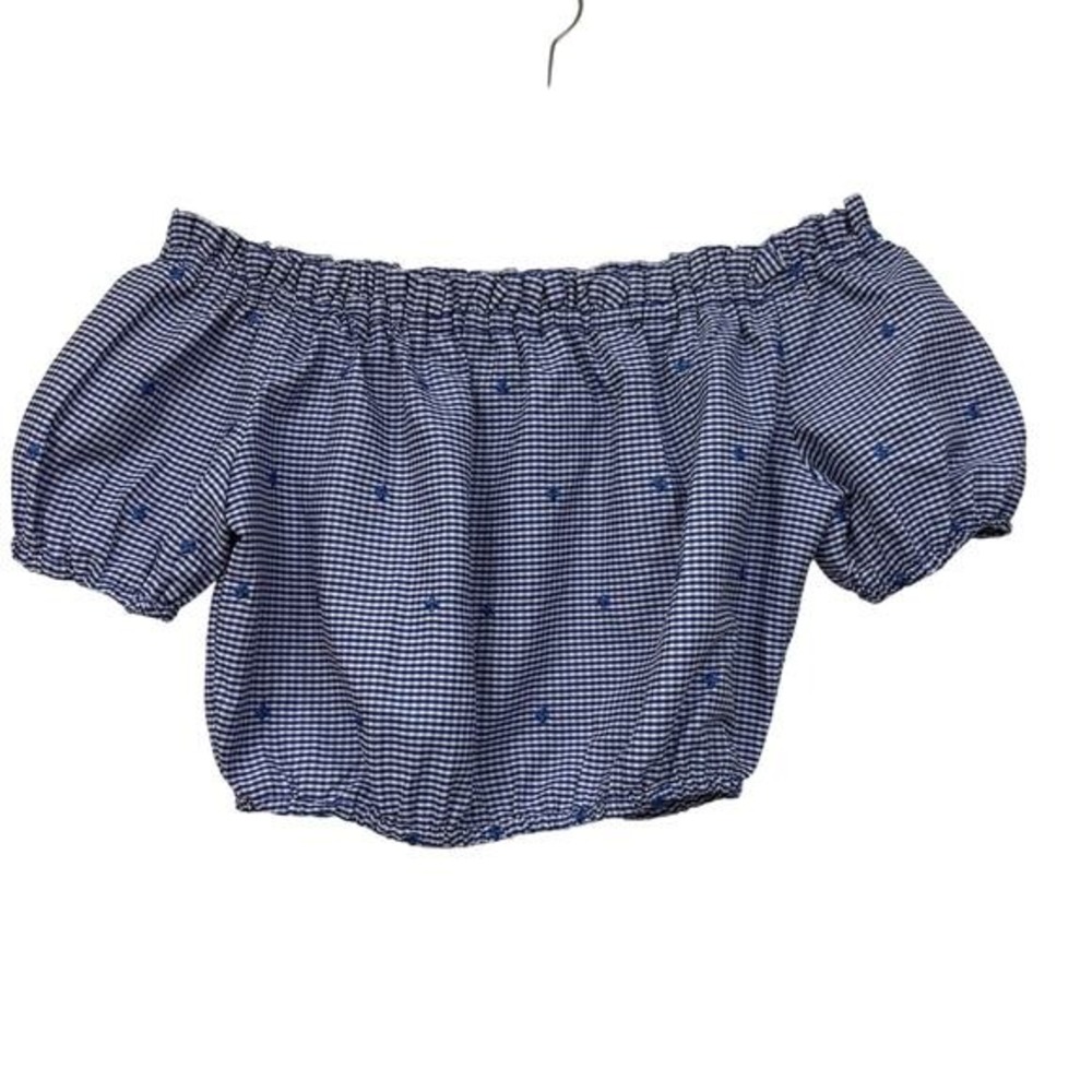 Alexis Gingham Embroidered Crop Top Size Small Blouse Puff Short Sleeves